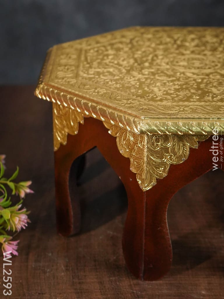 Wooden Stool With Brass Finish - 12 Inch Wl2593 Stools