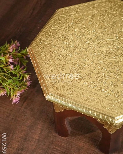 Wooden Stool With Brass Finish - 12 Inch Wl2593 Stools