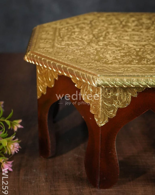 Wooden Stool With Brass Finish - 12 Inch Wl2593 Stools