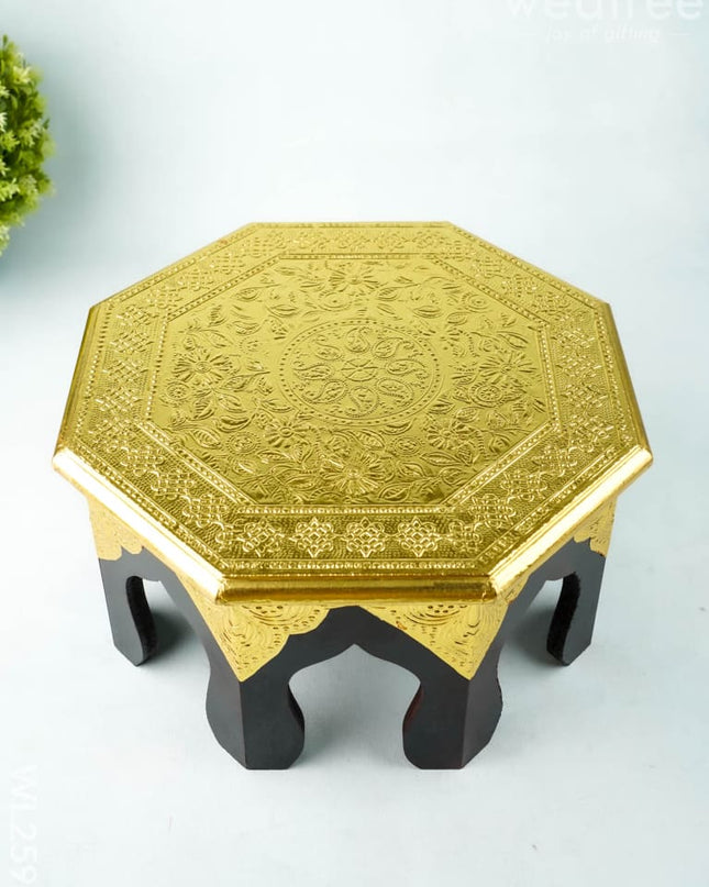 Wooden Stool with Brass Finish - 12 inch - WL2593 - Wooden Stools