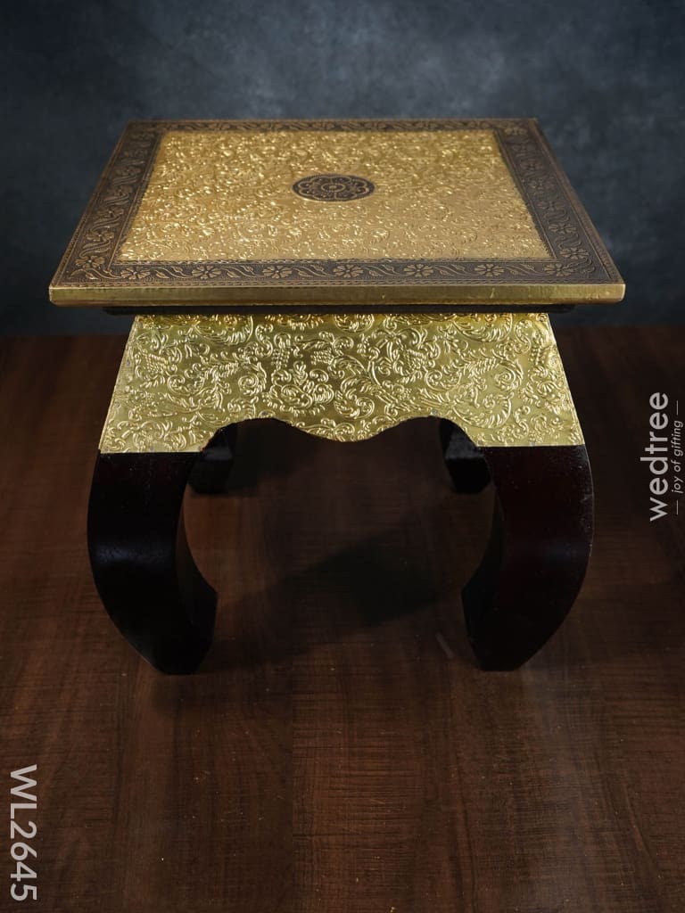 Wooden Stool With Brass Finish -12 Inch - Wl2645 Stools