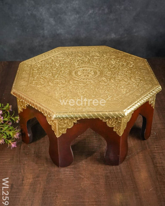 Wooden Stool With Brass Finish - 14 Inch Wl2594 Stools