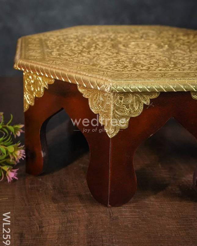 Wooden Stool With Brass Finish - 14 Inch Wl2594 Stools