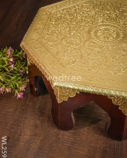 Wooden Stool With Brass Finish - 14 Inch Wl2594 Stools