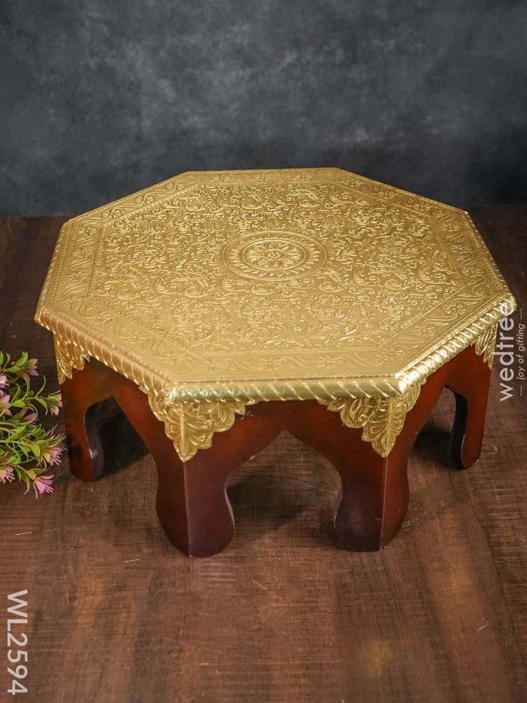 Wooden Stool With Brass Finish - 14 Inch Wl2594 Stools