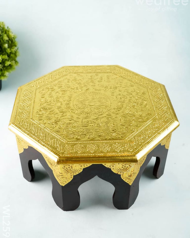 Wooden Stool with Brass Finish - 14 inch - WL2594 - Wooden Stools