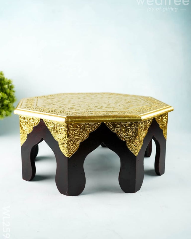 Wooden Stool with Brass Finish - 14 inch - WL2594 - Wooden Stools