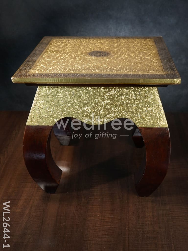 Wooden Stool With Brass Finish - 14 Inch Wl2644 1 Stools