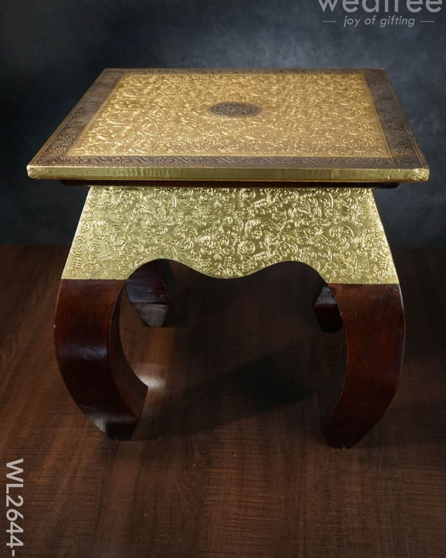 Wooden Stool With Brass Finish - 14 Inch Wl2644 1 Stools