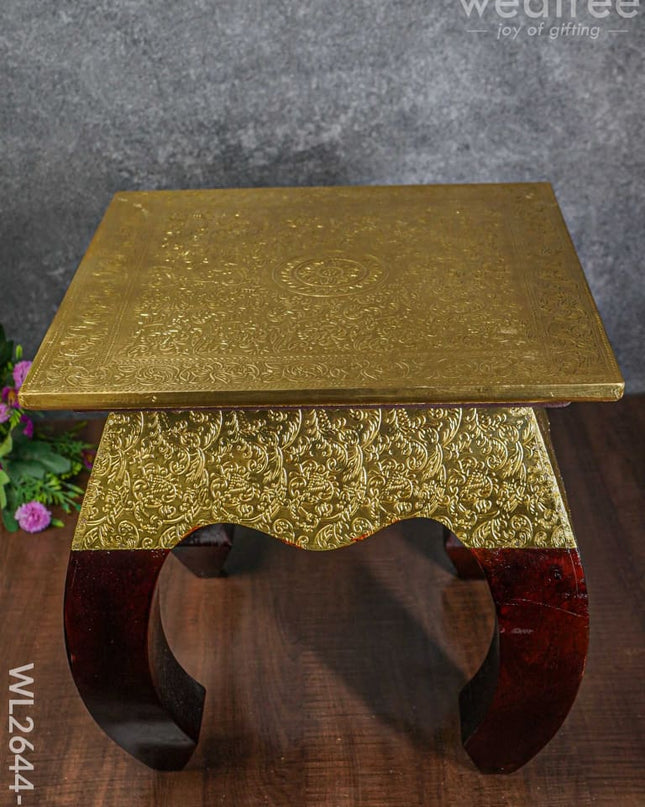 Wooden Stool With Brass Finish - 14 Inch Wl2644 2 Stools