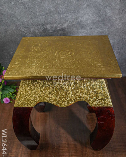Wooden Stool With Brass Finish - 14 Inch Wl2644 2 Stools