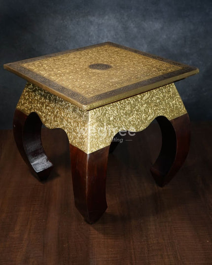 Wooden Stool With Brass Finish - 14 Inch Wl2644 Stools