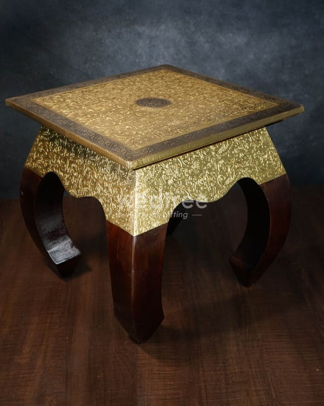 Wooden Stool With Brass Finish - 14 Inch Wl2644 Stools