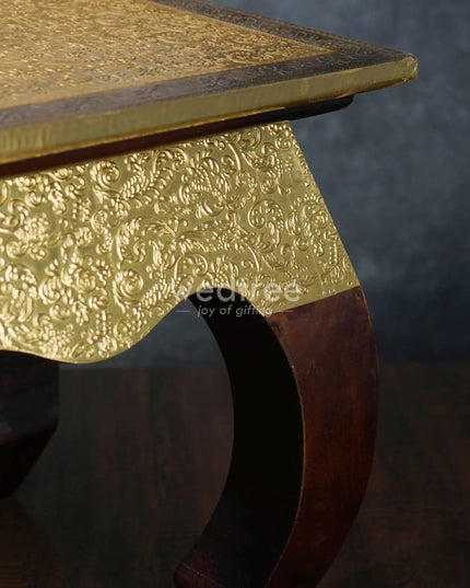 Wooden Stool With Brass Finish - 14 Inch Wl2644 Stools
