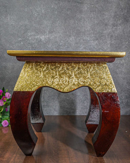 Wooden Stool With Brass Finish - 14 Inch Wl2644 Stools