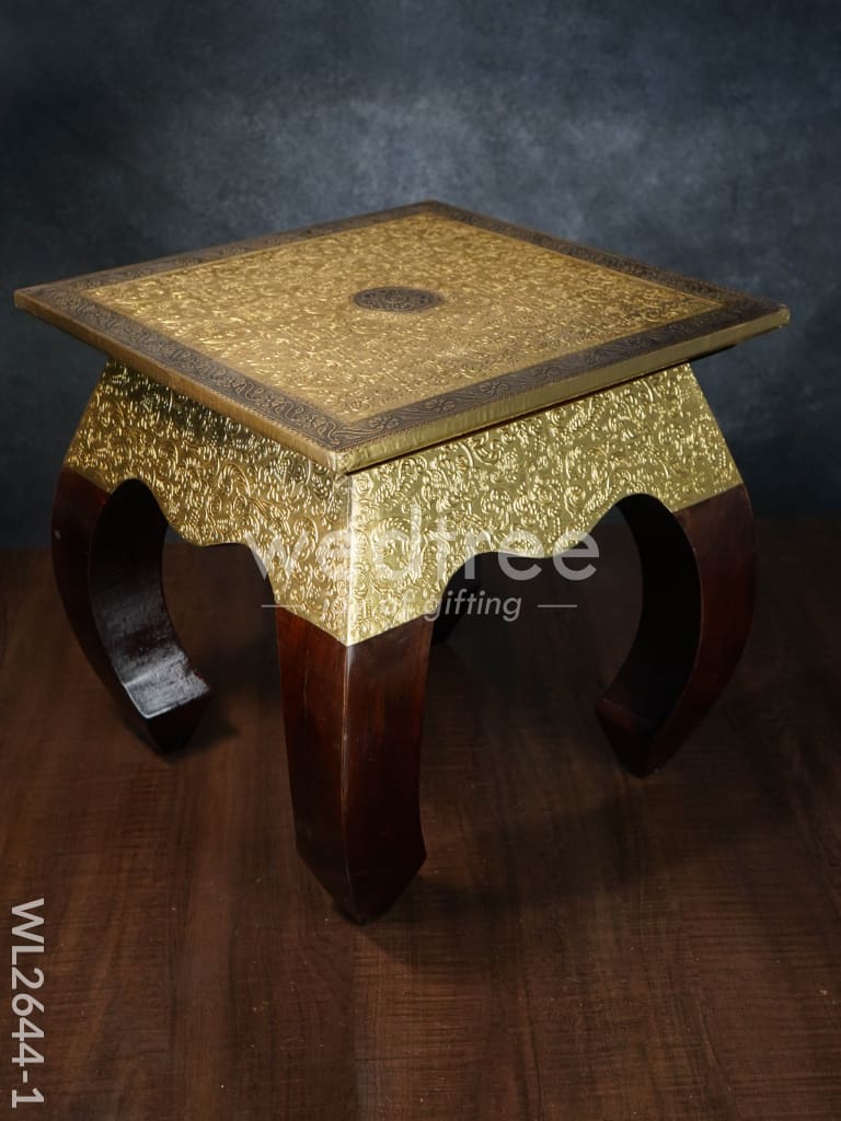 Wooden Stool With Brass Finish - 14 Inch Wl2644 Stools