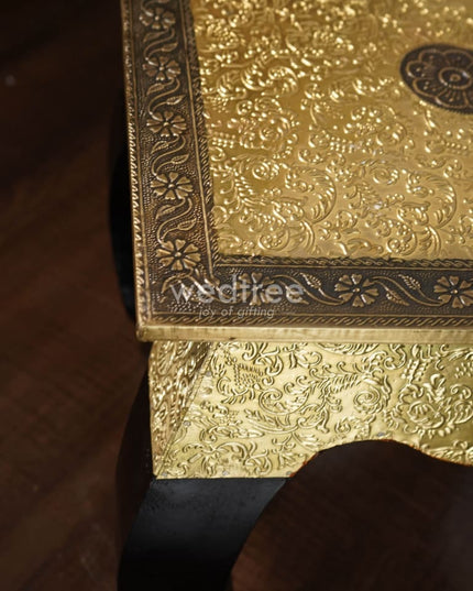 Wooden Stool With Brass Finish - 14 Inch Wl2644 Stools