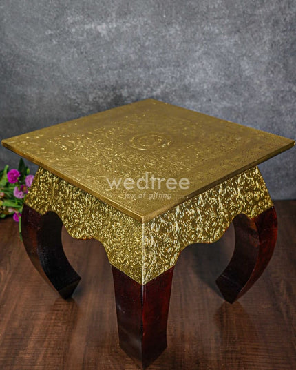 Wooden Stool With Brass Finish - 14 Inch Wl2644 Stools