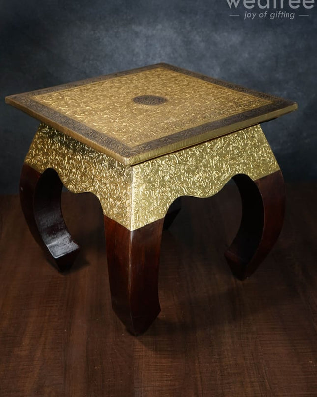 Wooden Stool With Brass Finish - 14 Inch Wl2644 Stools