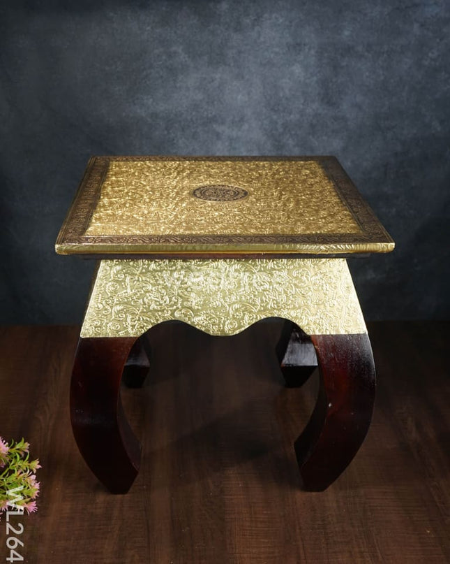 Wooden Stool With Brass Finish - 16 Inch Wl2643 Stools