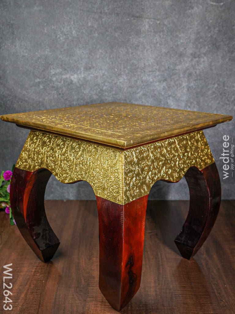 Wooden Stool With Brass Finish - 16 Inch Wl2643 Stools