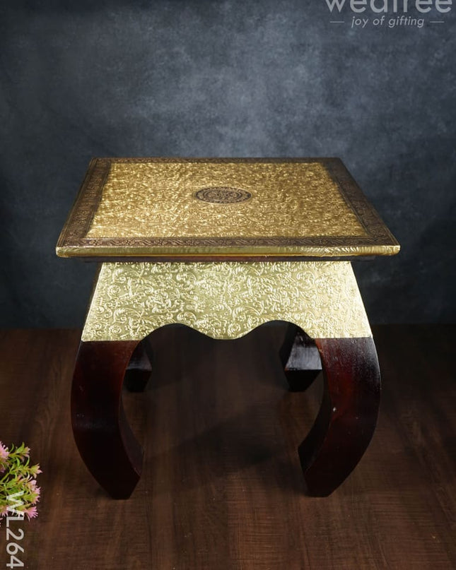 Wooden Stool With Brass Finish - 16 Inch Wl2643 Stools