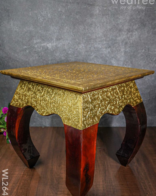 Wooden Stool With Brass Finish - 16 Inch Wl2643 Stools