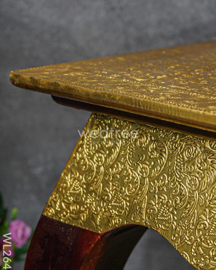 Wooden Stool With Brass Finish - 16 Inch Wl2643 Stools