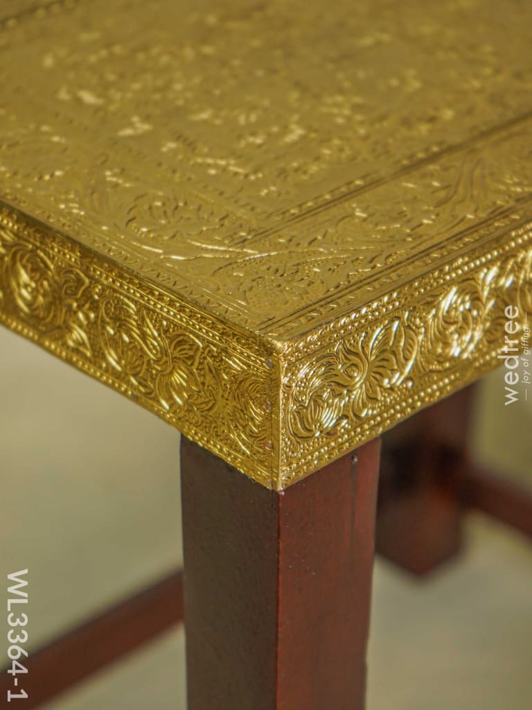 Wooden Stool With Brass Fitted Top - 14.5 Inch Wl3364-1 Stools