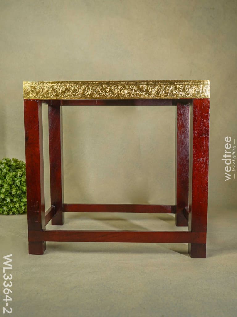 Wooden Stool With Brass Fitted Top - 17.5 Inch Wl3364-2 Stools