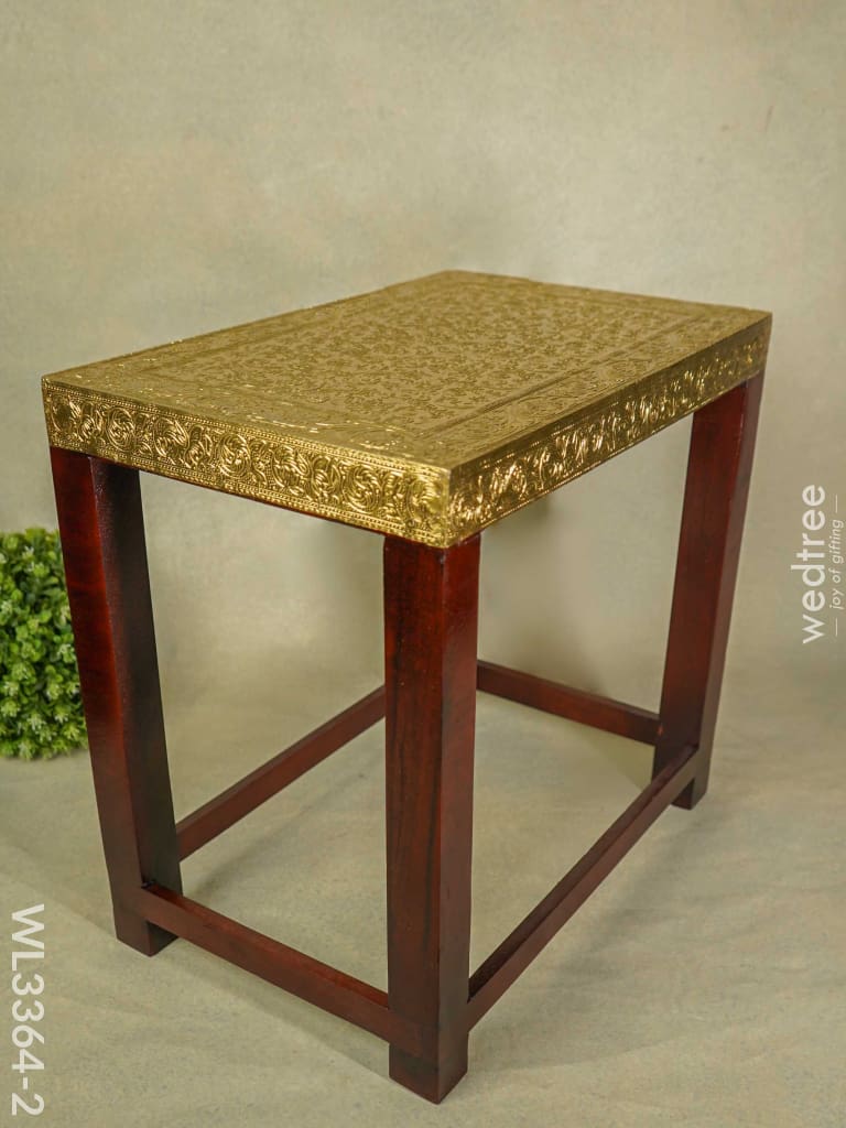 Wooden Stool With Brass Fitted Top - 17.5 Inch Wl3364-2 Stools