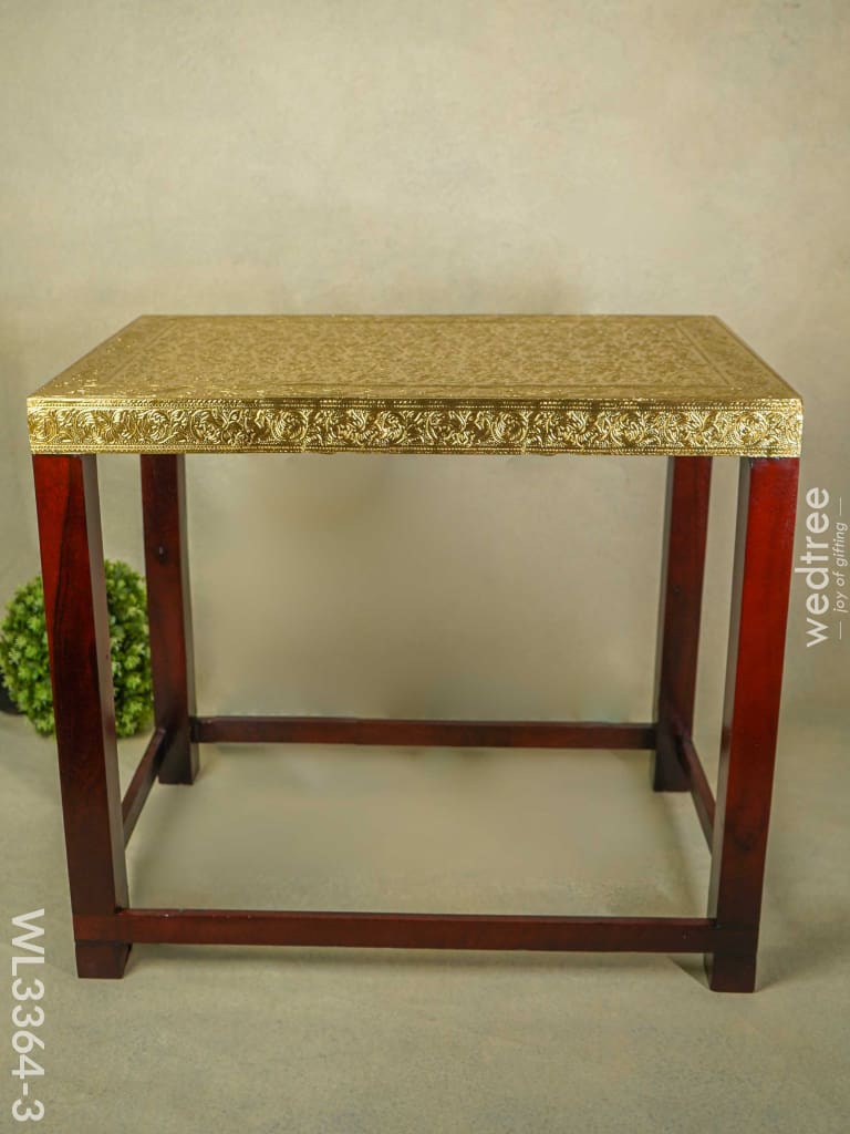 Wooden Stool With Brass Fitted Top - 20.5 Inch Wl3364-3 Stools