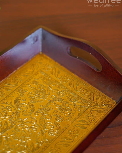 Wooden Tray With Brass Fitting - Wl3031 Trays