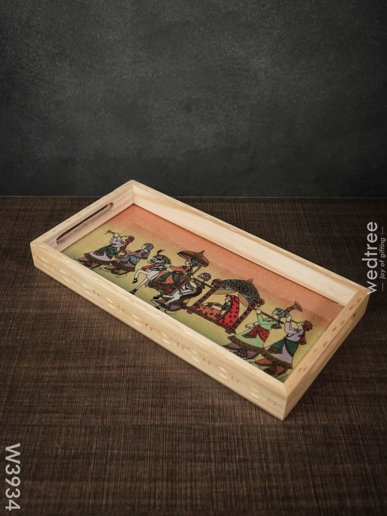 Wooden Tray With Gemstone Paintings - 12 X 6 Inch W3934 Trays