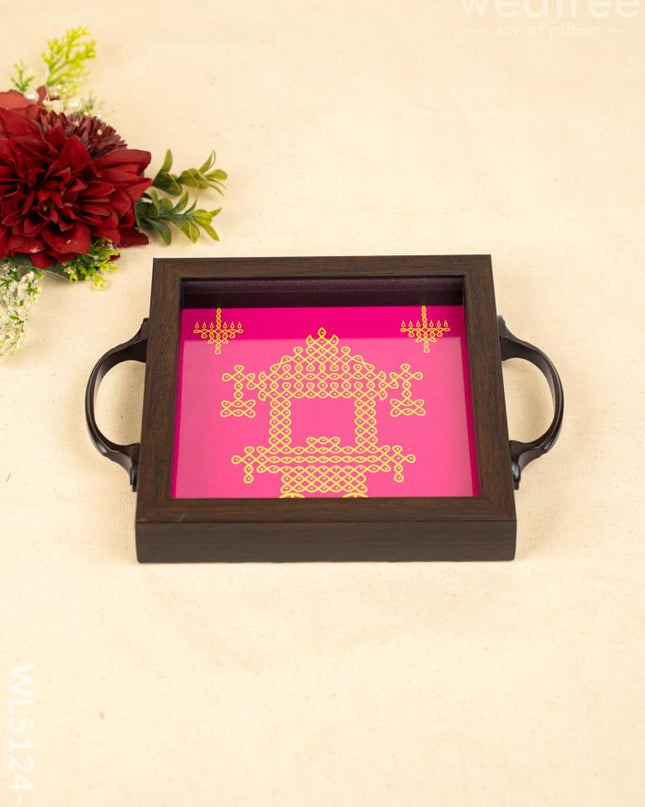 Wooden Tray with Kolam Design - 6x6 inch - WL5124-1 - Wooden Trays