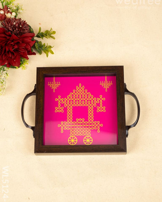 Wooden Tray with Kolam Design - 6x6 inch - WL5124-1 - Wooden Trays
