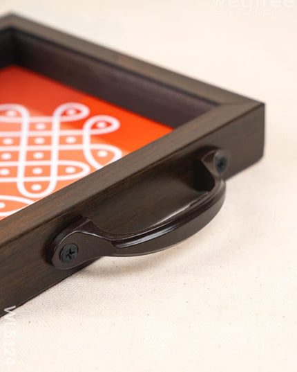 Wooden Tray with Kolam Design - 6x6 inch - WL5124-3 - Wooden Trays