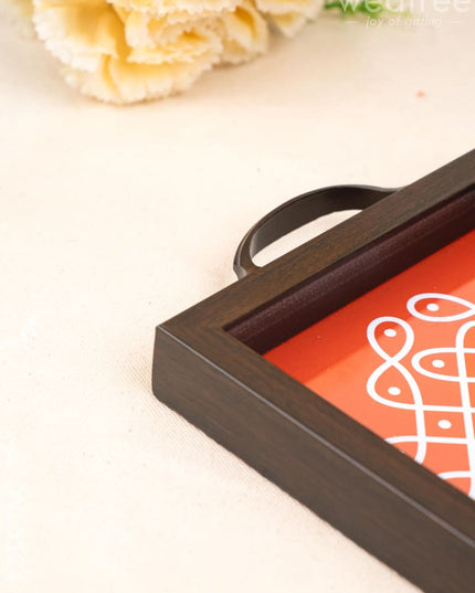 Wooden Tray with Kolam Design - 6x6 inch - WL5124-3 - Wooden Trays