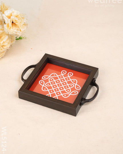 Wooden Tray with Kolam Design - 6x6 inch - WL5124-3 - Wooden Trays
