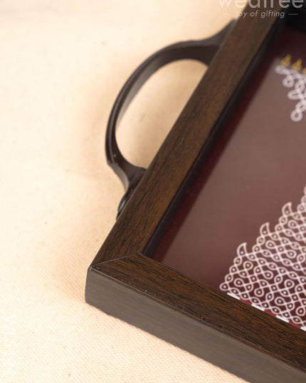 Wooden Tray with Kolam Design - 6x6 inch - WL5124-4 - Wooden Trays