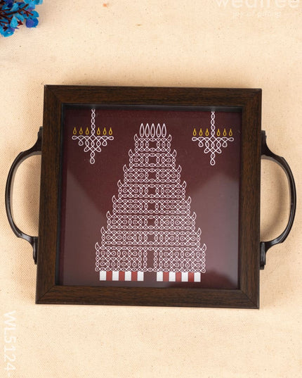 Wooden Tray with Kolam Design - 6x6 inch - WL5124-4 - Wooden Trays