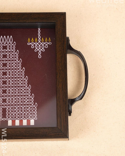 Wooden Tray with Kolam Design - 6x6 inch - WL5124-4 - Wooden Trays