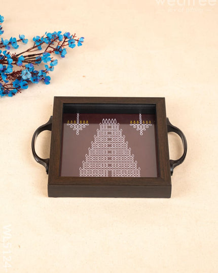 Wooden Tray with Kolam Design - 6x6 inch - WL5124-4 - Wooden Trays