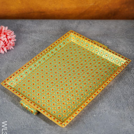Wooden Tray With Meenakari Design - Wl3885 Plain Trays & Plates