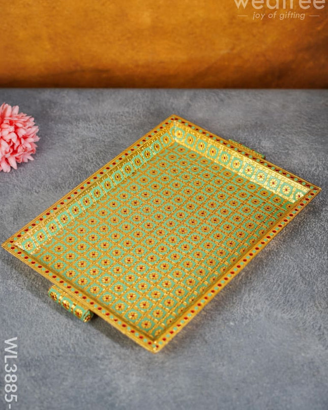 Wooden Tray With Meenakari Design - Wl3885 Plain Trays & Plates