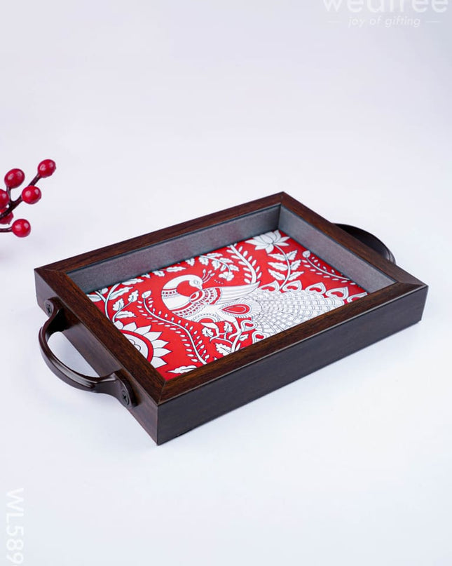 Wooden Tray with Peacock Design - WL5890 - Wooden Trays