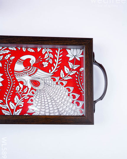 Wooden Tray with Peacock Design - WL5890 - Wooden Trays