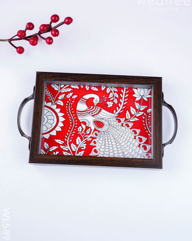Wooden Tray with Peacock Design - WL5890 - Wooden Trays