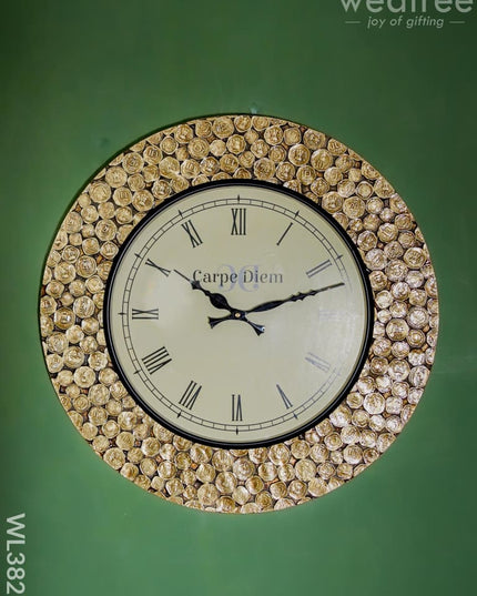 Wall Clock - Polished Brass In Brown Base (18 Inch) Wl3827 Clocks