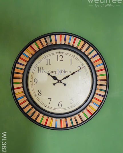 Wooden Wall Clock With Colour Pencil Frame (18 Inch) - Wl3826 Clocks